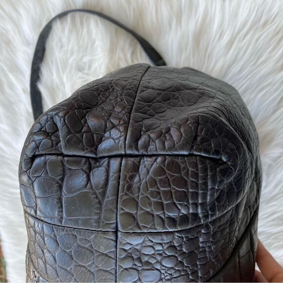 MICHAEL KORS Black Croc Embossed Chain Tote Shoulder Bag Bedford Selma Raven - Picture 8 of 11